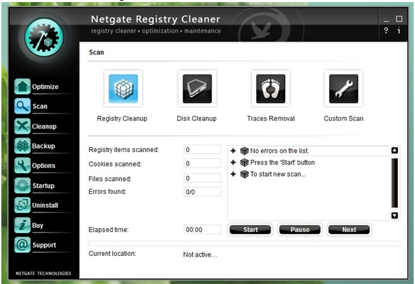Giao diện NetGate Registry Cleaner