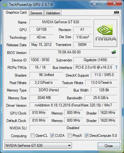 CARD MÀN HÌNH GIGABYTE GT630 2G/DDR3/128BIT