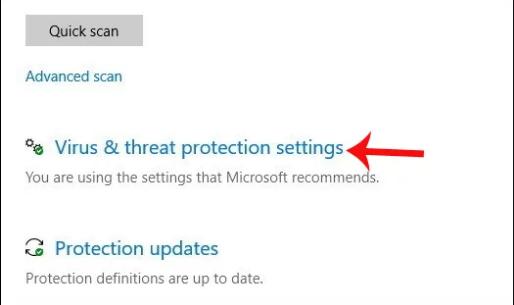Nhìn sang nội dung bên phải tìm tới mục Virus and threat protection settings.