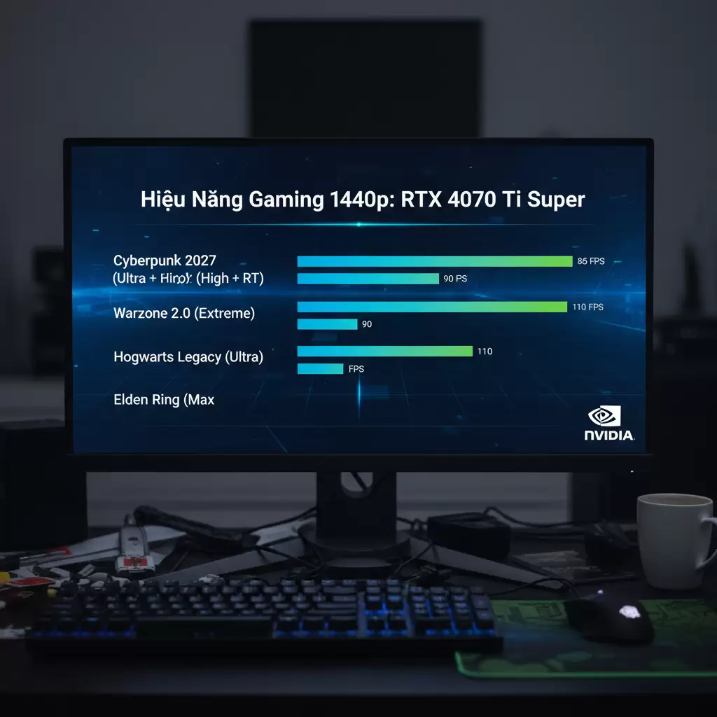 Hiệu suất FPS trung bình của RTX 4070 Ti Super tại độ phân giải 1440p ở các tựa game AAA đòi hỏi cao
