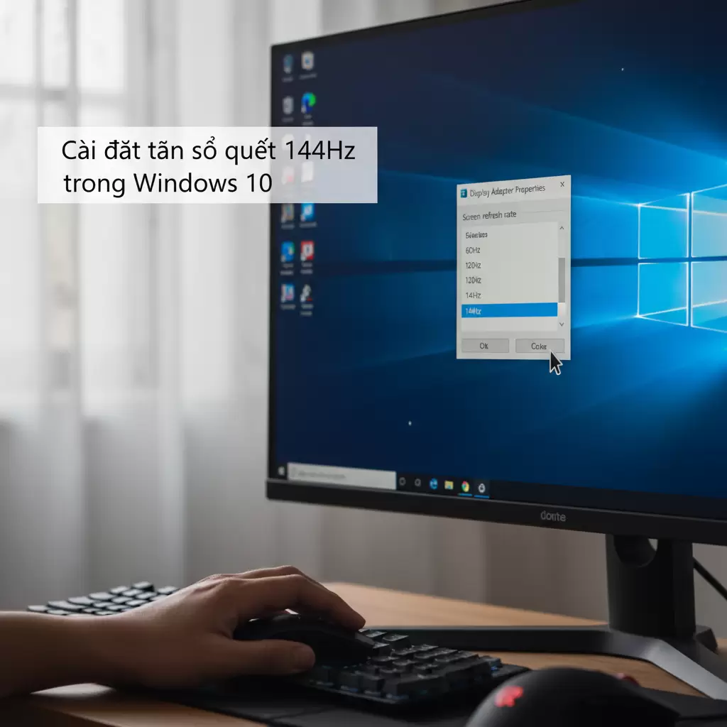 gemini_image_1767108181-2 Sau khi kết nối người dùng phải thiết lập thủ công tần số quét 144Hz trong cài đặt hiển thị của Windows