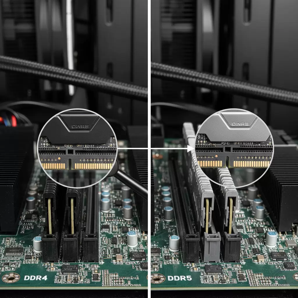 Sự khác biệt vật lý giữa khe cắm RAM DDR4 và DDR5 một yếu tố quan trọng khi chọn mainboard